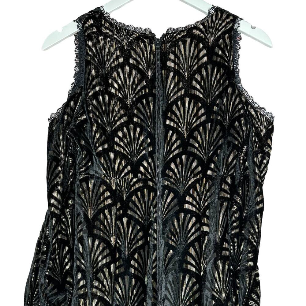 Alice + Olivia Arla Cold Shoulder Black and Gold Fit and Flare Mini Dress Size 2 - Picture 10 of 12